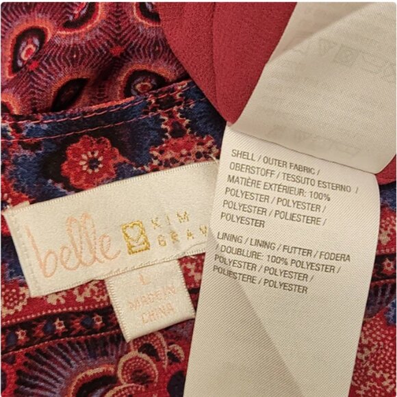Belle by Kim Gravel Bohemian Border Print Blouse Fushia Size Large - Picture 5 of 6